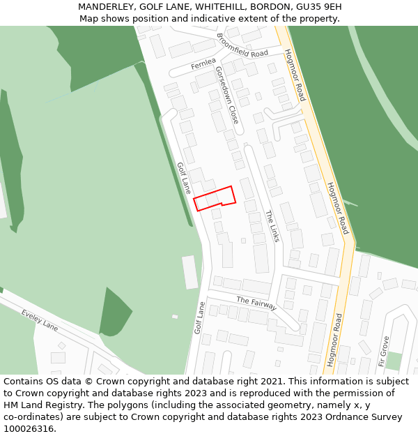 MANDERLEY, GOLF LANE, WHITEHILL, BORDON, GU35 9EH: Location map and indicative extent of plot