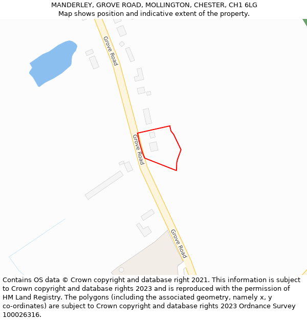 MANDERLEY, GROVE ROAD, MOLLINGTON, CHESTER, CH1 6LG: Location map and indicative extent of plot