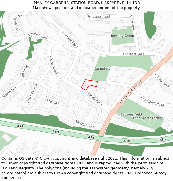 MANLEY GARDENS, STATION ROAD, LISKEARD, PL14 4DB: Location map and indicative extent of plot