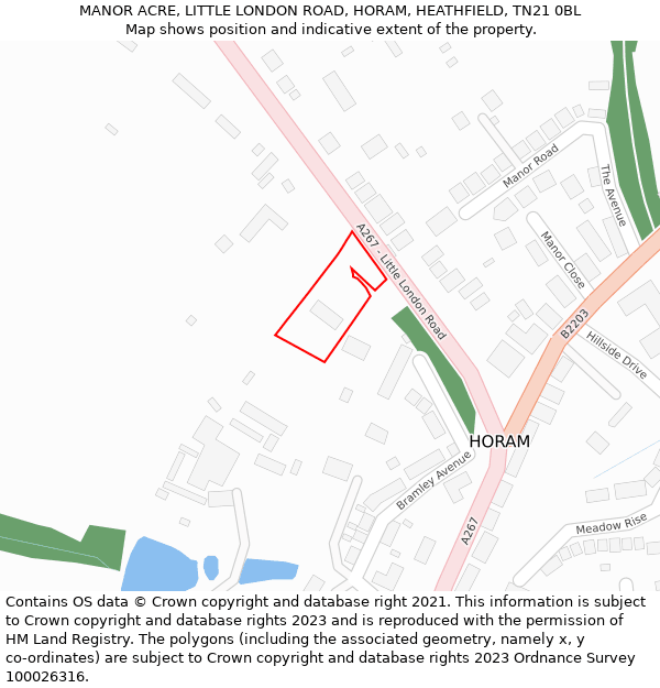 MANOR ACRE, LITTLE LONDON ROAD, HORAM, HEATHFIELD, TN21 0BL: Location map and indicative extent of plot
