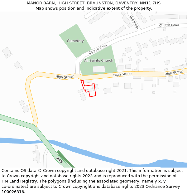 MANOR BARN, HIGH STREET, BRAUNSTON, DAVENTRY, NN11 7HS: Location map and indicative extent of plot