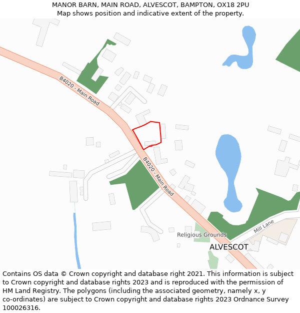 MANOR BARN, MAIN ROAD, ALVESCOT, BAMPTON, OX18 2PU: Location map and indicative extent of plot