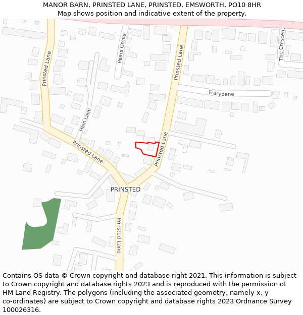 MANOR BARN, PRINSTED LANE, PRINSTED, EMSWORTH, PO10 8HR: Location map and indicative extent of plot