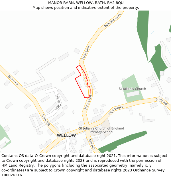 MANOR BARN, WELLOW, BATH, BA2 8QU: Location map and indicative extent of plot