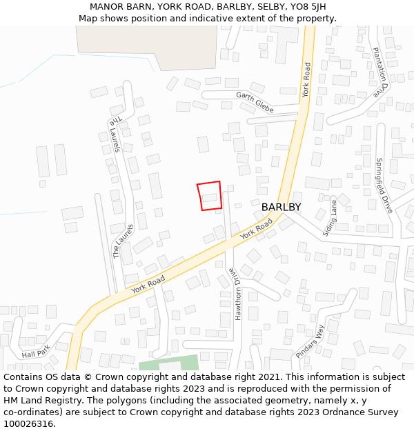 MANOR BARN, YORK ROAD, BARLBY, SELBY, YO8 5JH: Location map and indicative extent of plot
