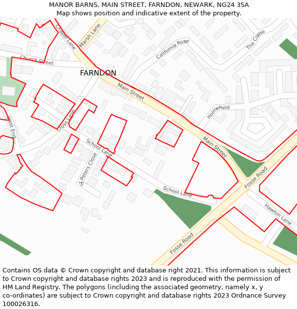 MANOR BARNS, MAIN STREET, FARNDON, NEWARK, NG24 3SA: Location map and indicative extent of plot