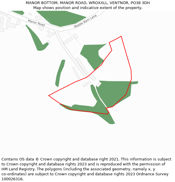 MANOR BOTTOM, MANOR ROAD, WROXALL, VENTNOR, PO38 3DH: Location map and indicative extent of plot