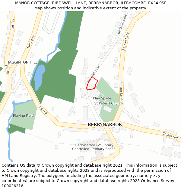 MANOR COTTAGE, BIRDSWELL LANE, BERRYNARBOR, ILFRACOMBE, EX34 9SF: Location map and indicative extent of plot