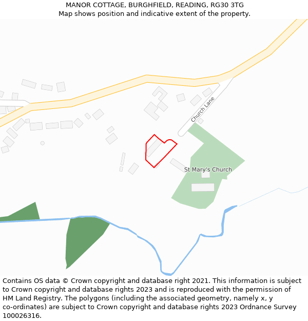 MANOR COTTAGE, BURGHFIELD, READING, RG30 3TG: Location map and indicative extent of plot