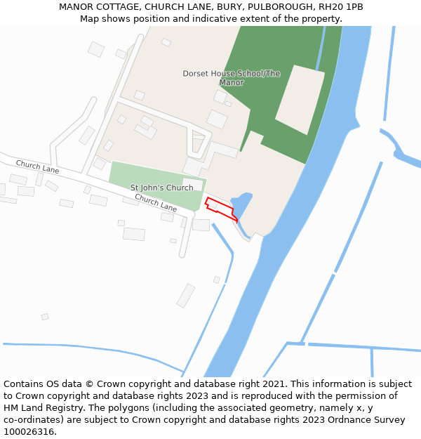 MANOR COTTAGE, CHURCH LANE, BURY, PULBOROUGH, RH20 1PB: Location map and indicative extent of plot