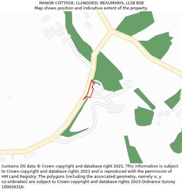 MANOR COTTAGE, LLANGOED, BEAUMARIS, LL58 8SB: Location map and indicative extent of plot