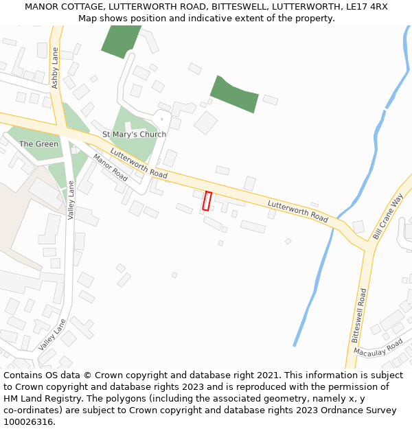 MANOR COTTAGE, LUTTERWORTH ROAD, BITTESWELL, LUTTERWORTH, LE17 4RX: Location map and indicative extent of plot