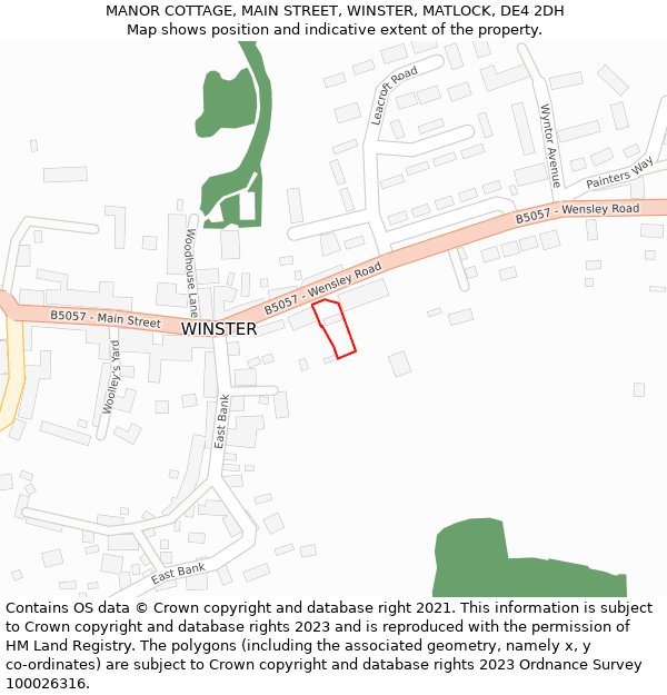 MANOR COTTAGE, MAIN STREET, WINSTER, MATLOCK, DE4 2DH: Location map and indicative extent of plot