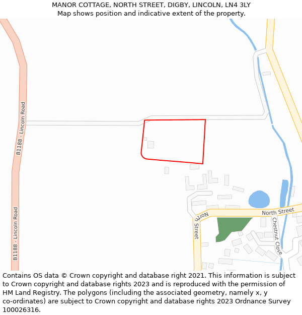 MANOR COTTAGE, NORTH STREET, DIGBY, LINCOLN, LN4 3LY: Location map and indicative extent of plot