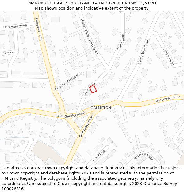 MANOR COTTAGE, SLADE LANE, GALMPTON, BRIXHAM, TQ5 0PD: Location map and indicative extent of plot