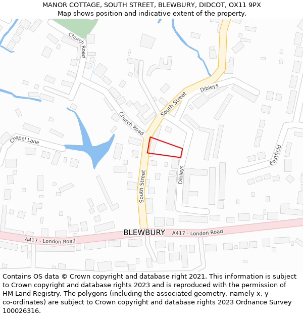 MANOR COTTAGE, SOUTH STREET, BLEWBURY, DIDCOT, OX11 9PX: Location map and indicative extent of plot