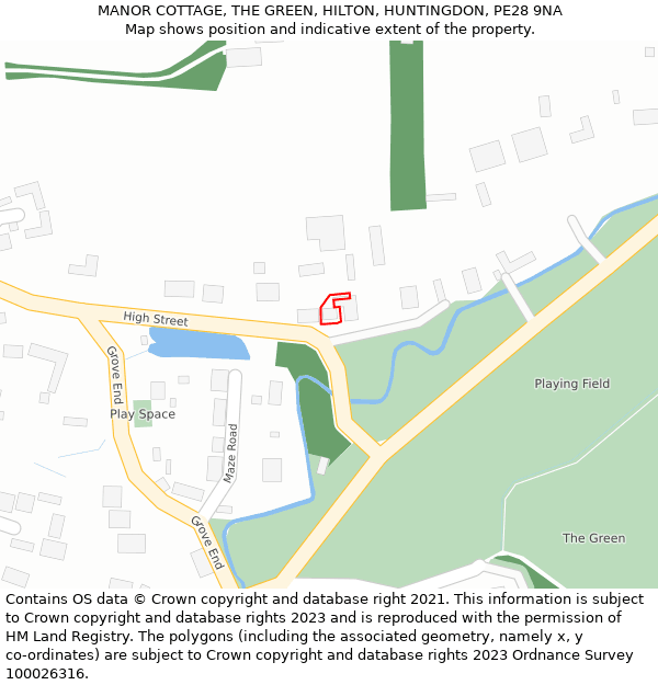 MANOR COTTAGE, THE GREEN, HILTON, HUNTINGDON, PE28 9NA: Location map and indicative extent of plot