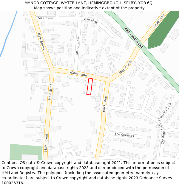 MANOR COTTAGE, WATER LANE, HEMINGBROUGH, SELBY, YO8 6QL: Location map and indicative extent of plot