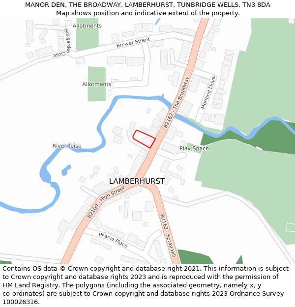 MANOR DEN, THE BROADWAY, LAMBERHURST, TUNBRIDGE WELLS, TN3 8DA: Location map and indicative extent of plot