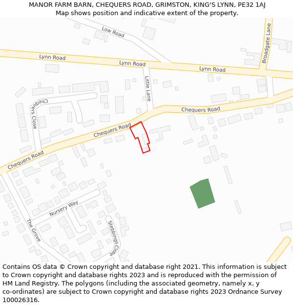 MANOR FARM BARN, CHEQUERS ROAD, GRIMSTON, KING'S LYNN, PE32 1AJ: Location map and indicative extent of plot