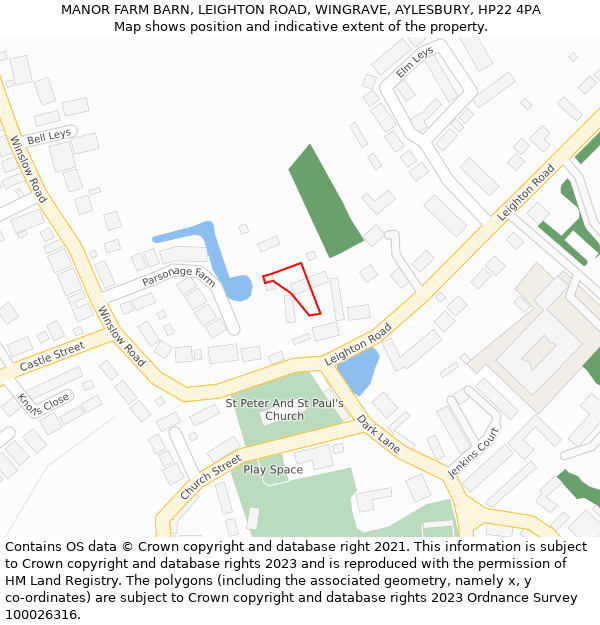 MANOR FARM BARN, LEIGHTON ROAD, WINGRAVE, AYLESBURY, HP22 4PA: Location map and indicative extent of plot