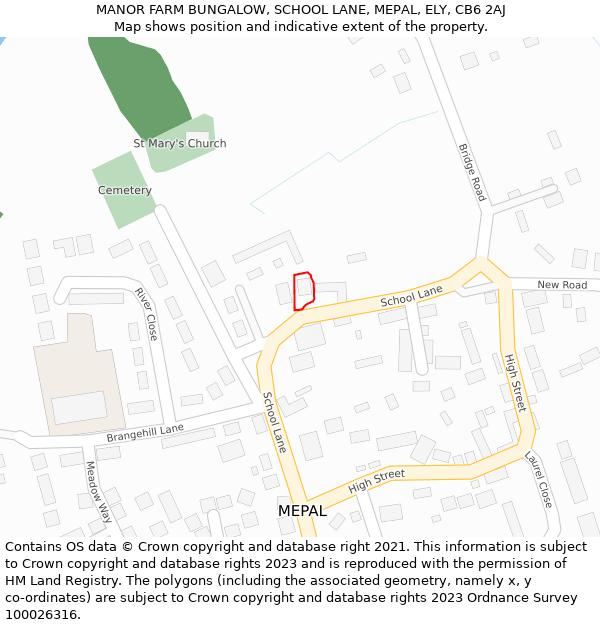 MANOR FARM BUNGALOW, SCHOOL LANE, MEPAL, ELY, CB6 2AJ: Location map and indicative extent of plot