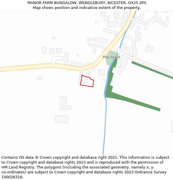 MANOR FARM BUNGALOW, WENDLEBURY, BICESTER, OX25 2PS: Location map and indicative extent of plot