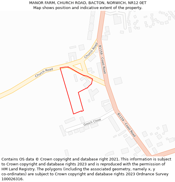 MANOR FARM, CHURCH ROAD, BACTON, NORWICH, NR12 0ET: Location map and indicative extent of plot