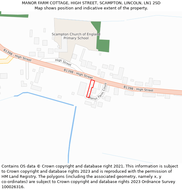 MANOR FARM COTTAGE, HIGH STREET, SCAMPTON, LINCOLN, LN1 2SD: Location map and indicative extent of plot