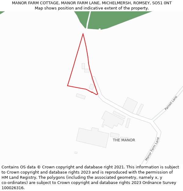 MANOR FARM COTTAGE, MANOR FARM LANE, MICHELMERSH, ROMSEY, SO51 0NT: Location map and indicative extent of plot