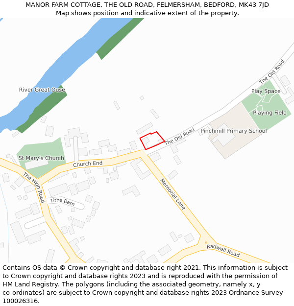 MANOR FARM COTTAGE, THE OLD ROAD, FELMERSHAM, BEDFORD, MK43 7JD: Location map and indicative extent of plot