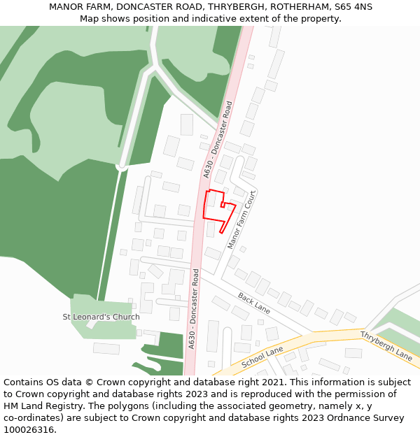 MANOR FARM, DONCASTER ROAD, THRYBERGH, ROTHERHAM, S65 4NS: Location map and indicative extent of plot