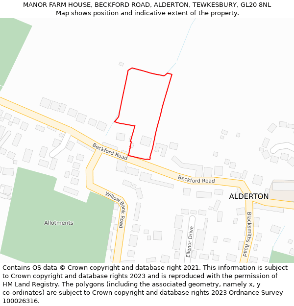 MANOR FARM HOUSE, BECKFORD ROAD, ALDERTON, TEWKESBURY, GL20 8NL: Location map and indicative extent of plot