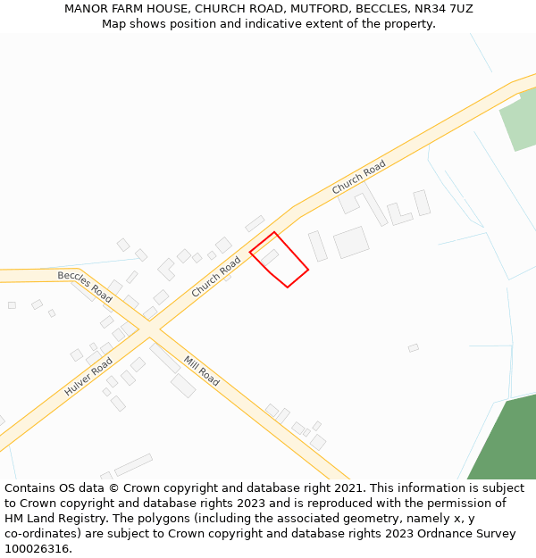 MANOR FARM HOUSE, CHURCH ROAD, MUTFORD, BECCLES, NR34 7UZ: Location map and indicative extent of plot