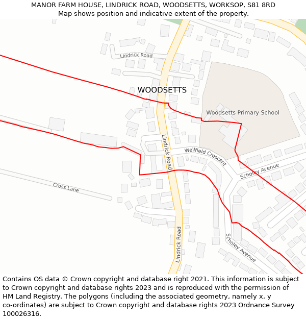 MANOR FARM HOUSE, LINDRICK ROAD, WOODSETTS, WORKSOP, S81 8RD: Location map and indicative extent of plot