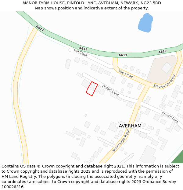 MANOR FARM HOUSE, PINFOLD LANE, AVERHAM, NEWARK, NG23 5RD: Location map and indicative extent of plot