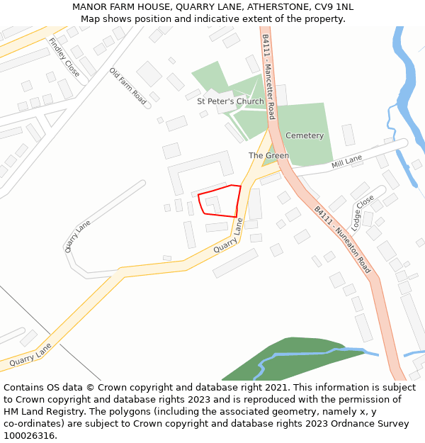 MANOR FARM HOUSE, QUARRY LANE, ATHERSTONE, CV9 1NL: Location map and indicative extent of plot