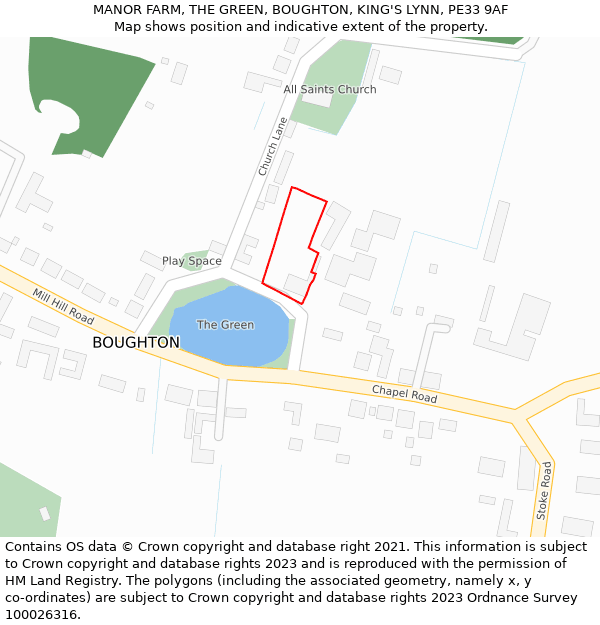 MANOR FARM, THE GREEN, BOUGHTON, KING'S LYNN, PE33 9AF: Location map and indicative extent of plot