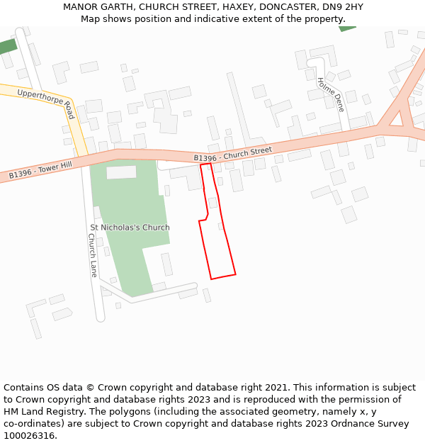 MANOR GARTH, CHURCH STREET, HAXEY, DONCASTER, DN9 2HY: Location map and indicative extent of plot