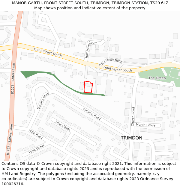 MANOR GARTH, FRONT STREET SOUTH, TRIMDON, TRIMDON STATION, TS29 6LZ: Location map and indicative extent of plot