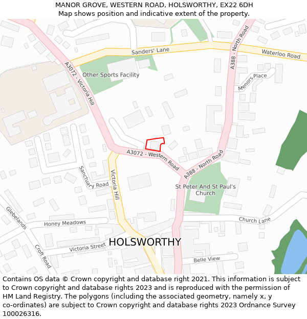 MANOR GROVE, WESTERN ROAD, HOLSWORTHY, EX22 6DH: Location map and indicative extent of plot