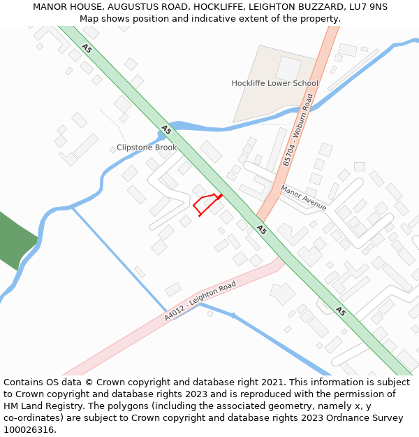 MANOR HOUSE, AUGUSTUS ROAD, HOCKLIFFE, LEIGHTON BUZZARD, LU7 9NS: Location map and indicative extent of plot