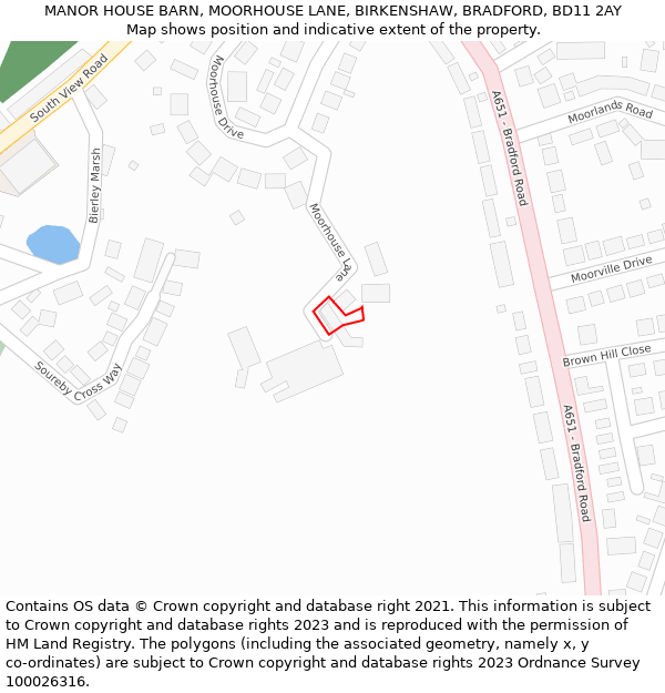 MANOR HOUSE BARN, MOORHOUSE LANE, BIRKENSHAW, BRADFORD, BD11 2AY: Location map and indicative extent of plot