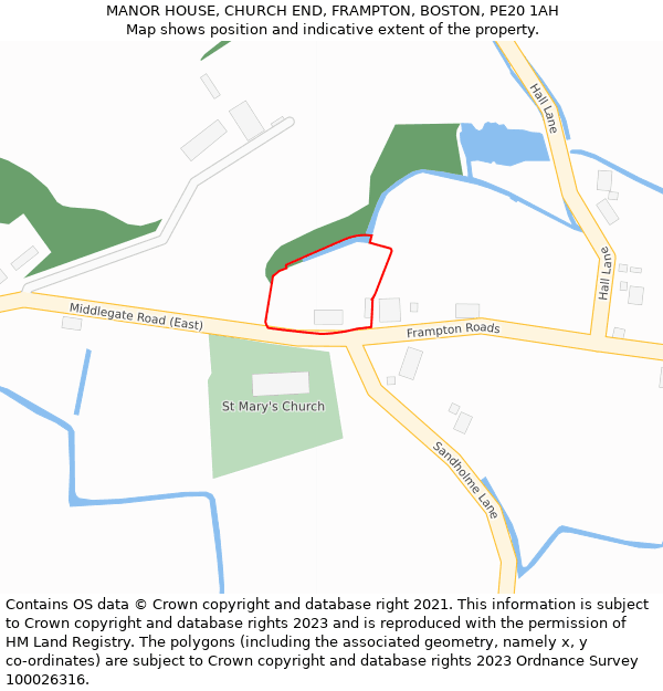 MANOR HOUSE, CHURCH END, FRAMPTON, BOSTON, PE20 1AH: Location map and indicative extent of plot