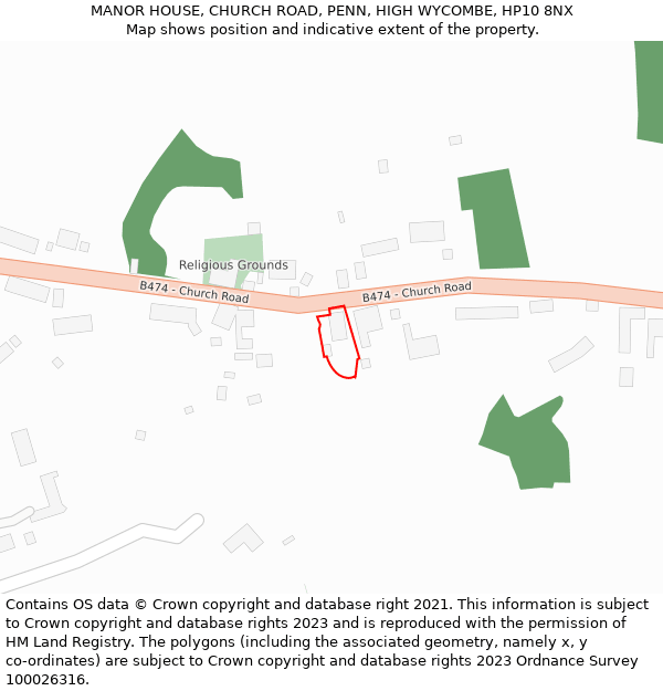 MANOR HOUSE, CHURCH ROAD, PENN, HIGH WYCOMBE, HP10 8NX: Location map and indicative extent of plot