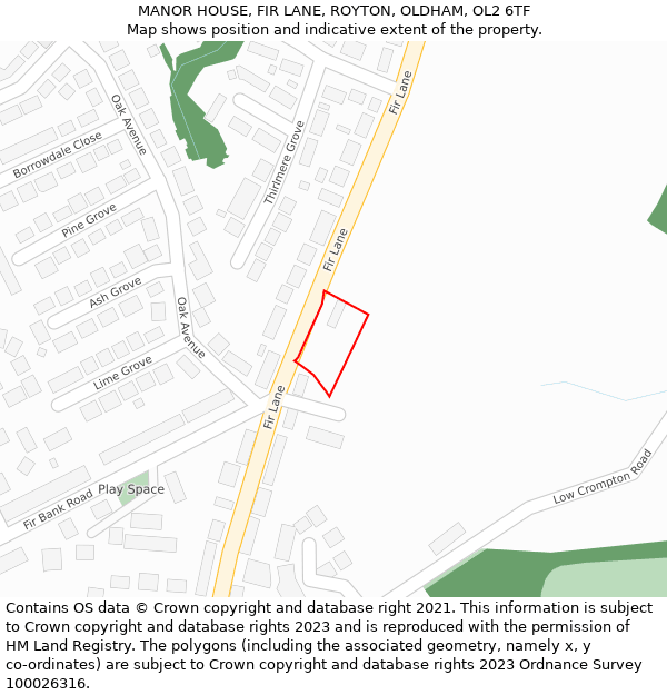 MANOR HOUSE, FIR LANE, ROYTON, OLDHAM, OL2 6TF: Location map and indicative extent of plot