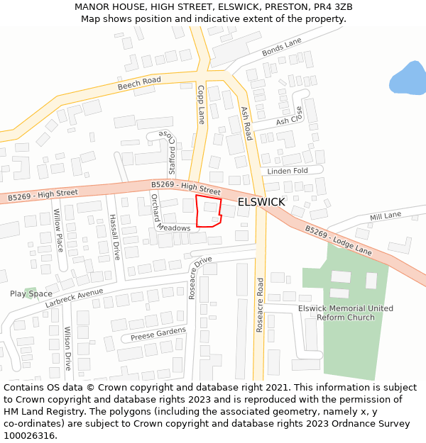 MANOR HOUSE, HIGH STREET, ELSWICK, PRESTON, PR4 3ZB: Location map and indicative extent of plot