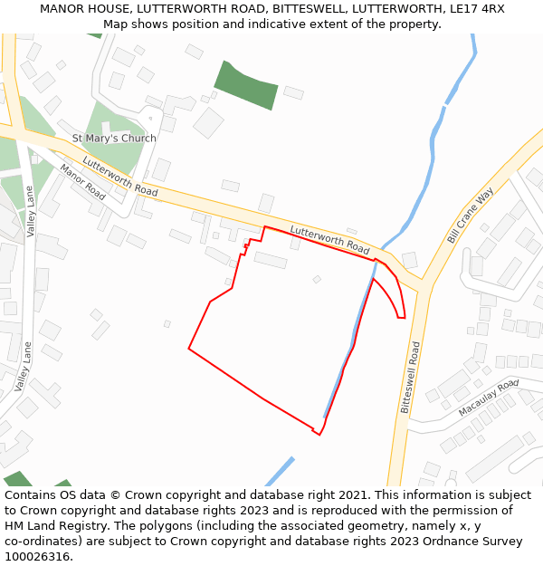 MANOR HOUSE, LUTTERWORTH ROAD, BITTESWELL, LUTTERWORTH, LE17 4RX: Location map and indicative extent of plot