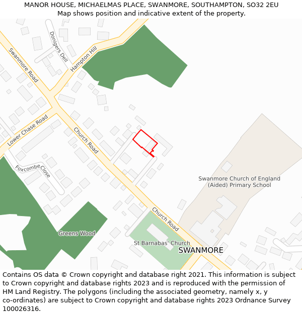 MANOR HOUSE, MICHAELMAS PLACE, SWANMORE, SOUTHAMPTON, SO32 2EU: Location map and indicative extent of plot