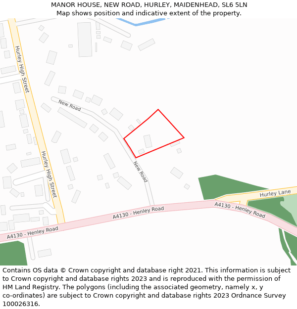 MANOR HOUSE, NEW ROAD, HURLEY, MAIDENHEAD, SL6 5LN: Location map and indicative extent of plot